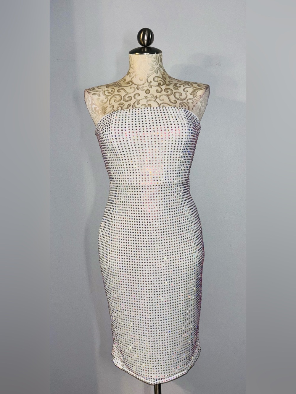 Windsor White Strapless Rhinestone Bodycon Dress